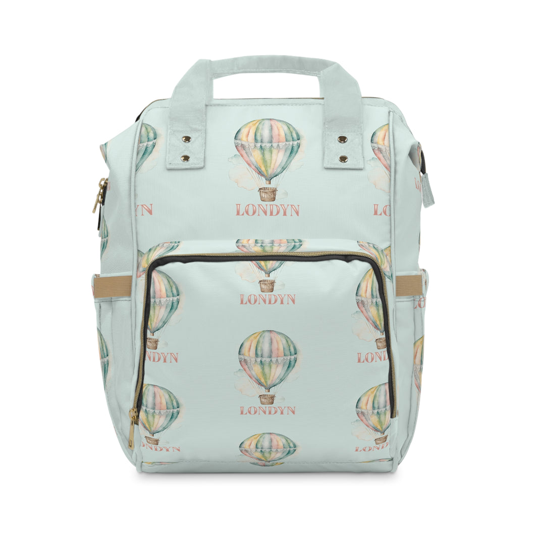 Multifunctional Diaper Backpack, Vintage Hot Air Balloon, Personalized Baby Shower Gift, Welcome Nursery Present, Infant Babyshower