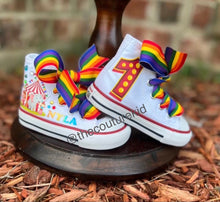 Load image into Gallery viewer, Carnival Themed CONVERSE shoes with accent stones
