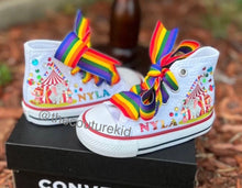 Load image into Gallery viewer, Carnival Themed CONVERSE shoes with accent stones
