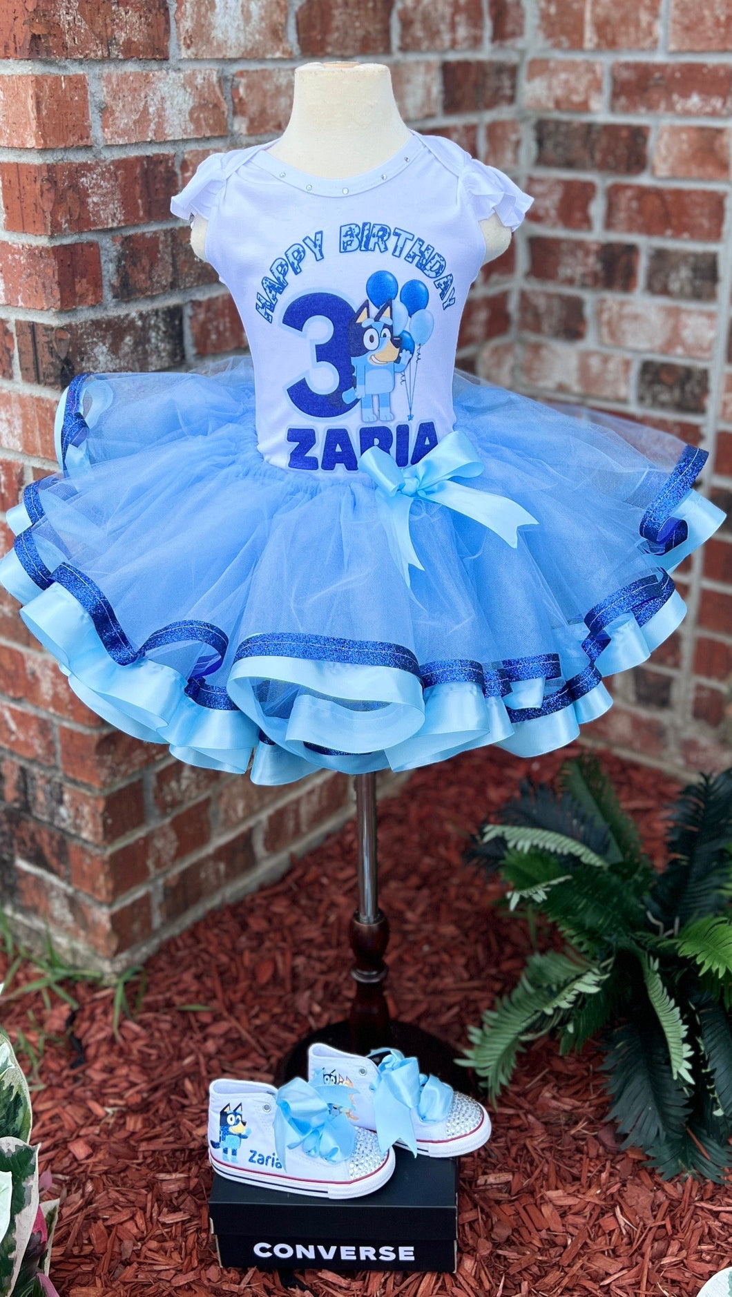 Bluey Ribbon Tutu set with glitter ribbon